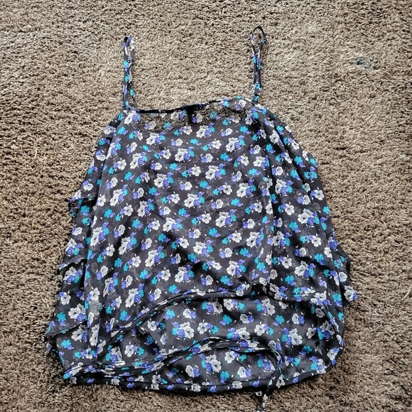 American Eagle Black Blue Flower Tank Woman's Large - Picture 4 of 7